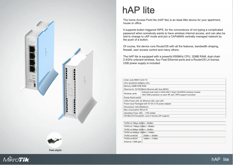 Image de la première page du manuel de l'appareil hAP lite TC
