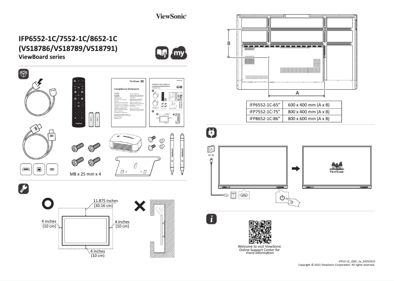 Page 1 de la notice Guide de démarrage rapide Viewsonic ViewBoard 8652-1C
