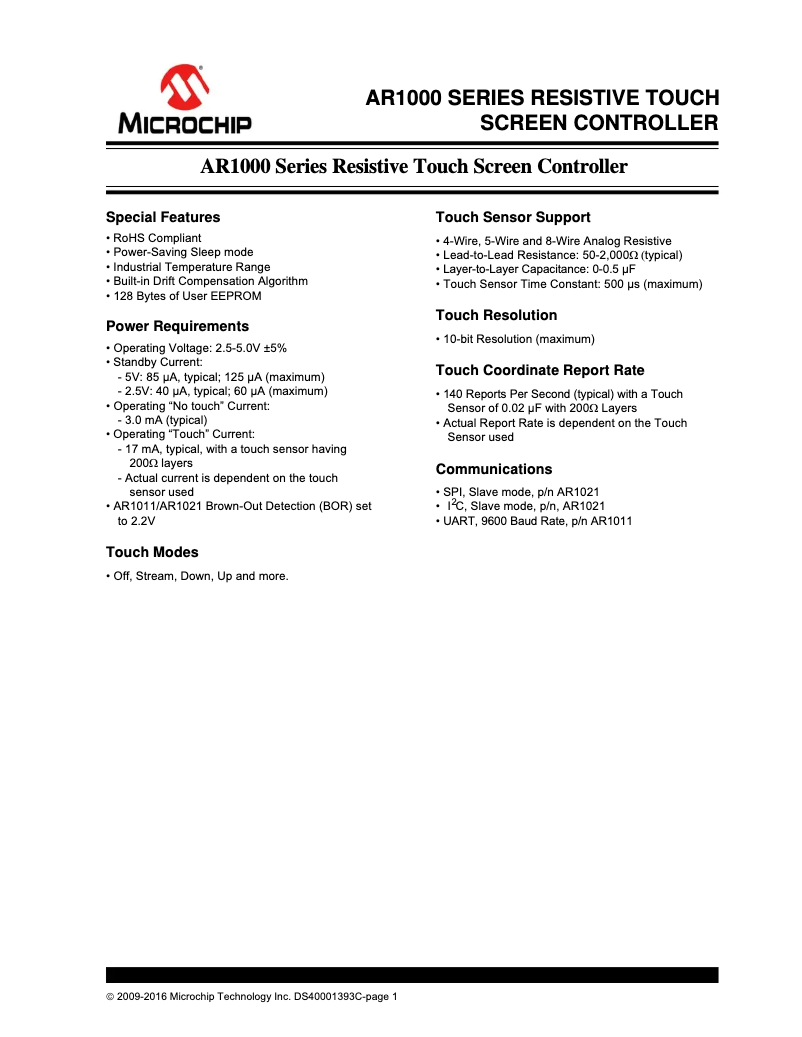 Page 1 de la notice Manuel utilisateur Microchip AR1010