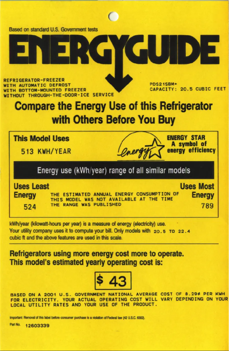 Page n°1 - Label énergétique GE Profile PDS21SBMBS