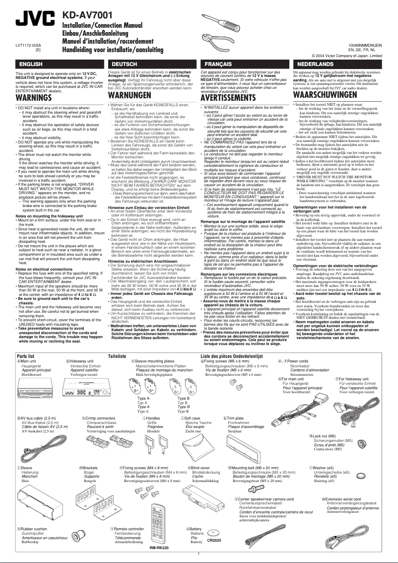 Page 1 de la notice Manuel utilisateur JVC KD-AV7001