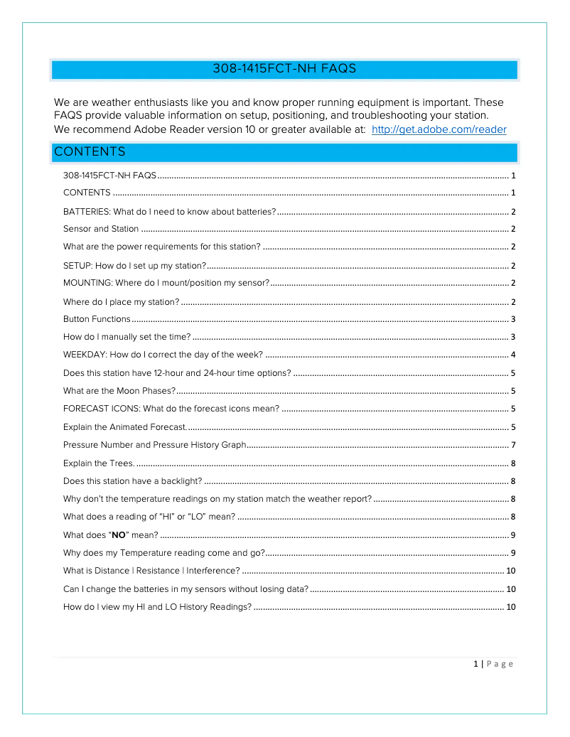 Page n°1 - FAQ La Crosse Technology 308-1415FCT-NH