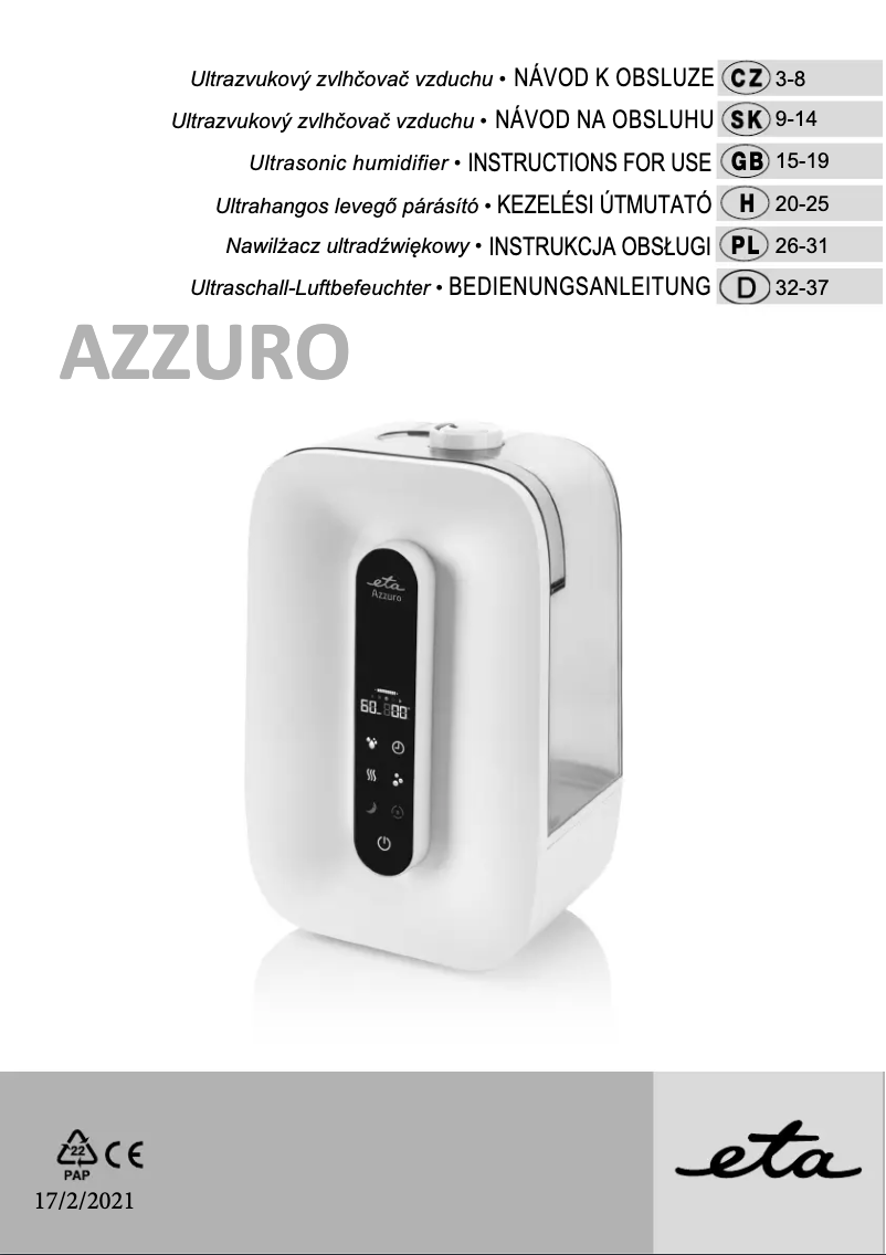 Image de la première page du manuel de l'appareil Azzuro