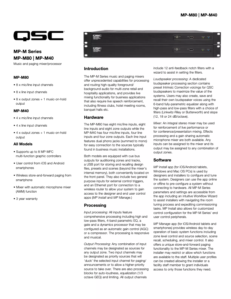 Page 1 de la notice Fiche technique QSC MP-M40