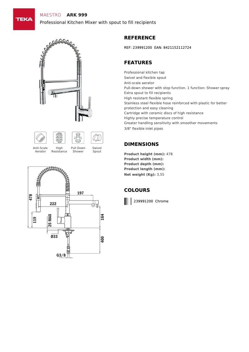Page n°1 - Fiche technique Teka ARK 999