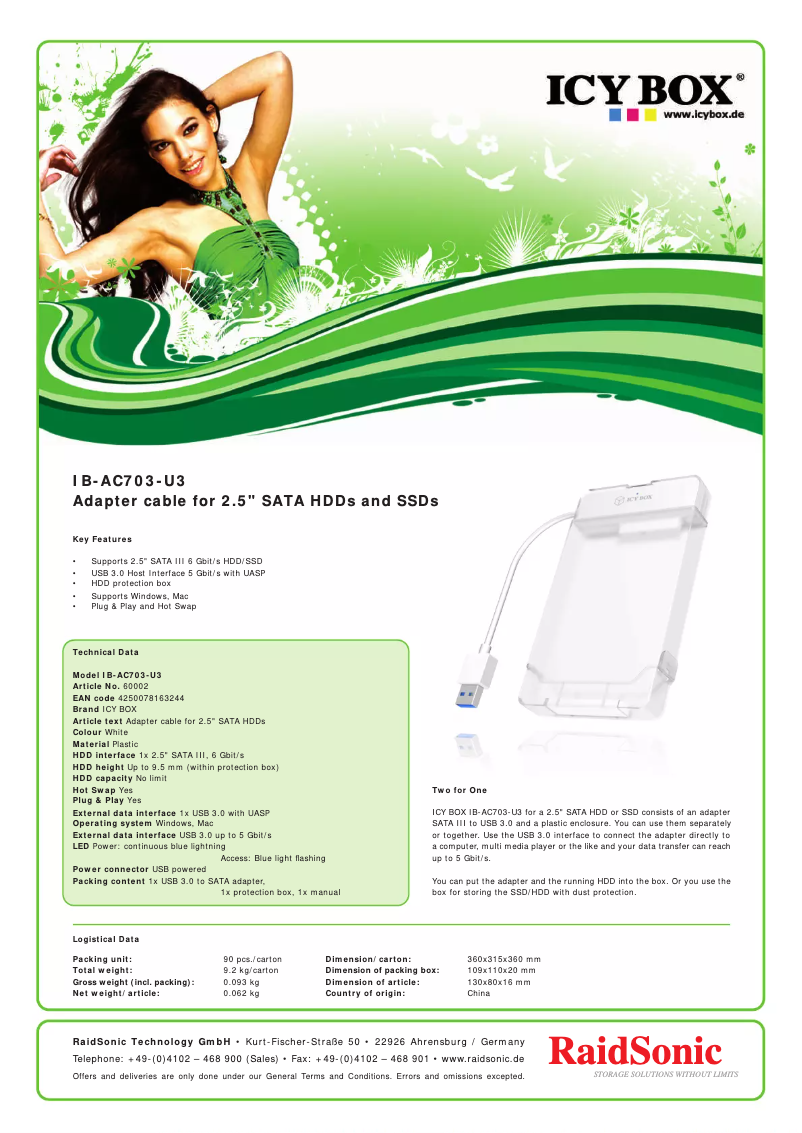 Page 1 de la notice Fiche technique Icy Box IB-AC703-U3