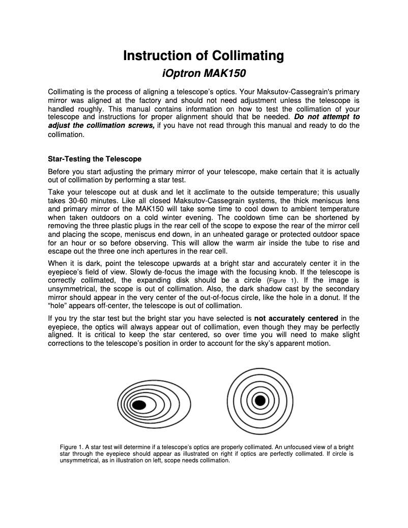 Page n°1 - Manuel utilisateur iOptron MAK 150mm