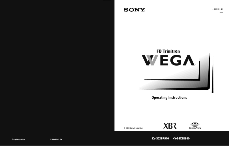 Image de la première page du manuel de l'appareil KV-30XBR910