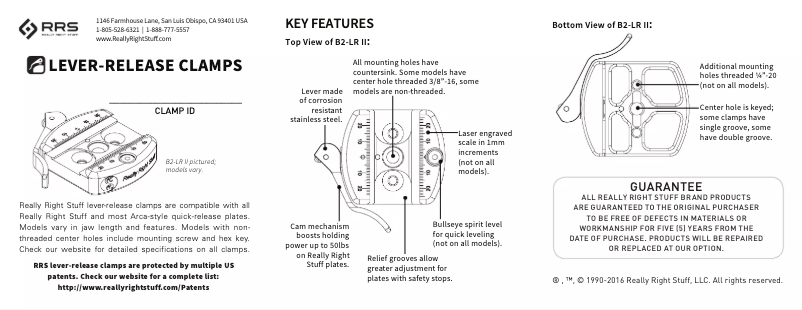 Page 1 de la notice Manuel utilisateur Really Right Stuff B2-LR II