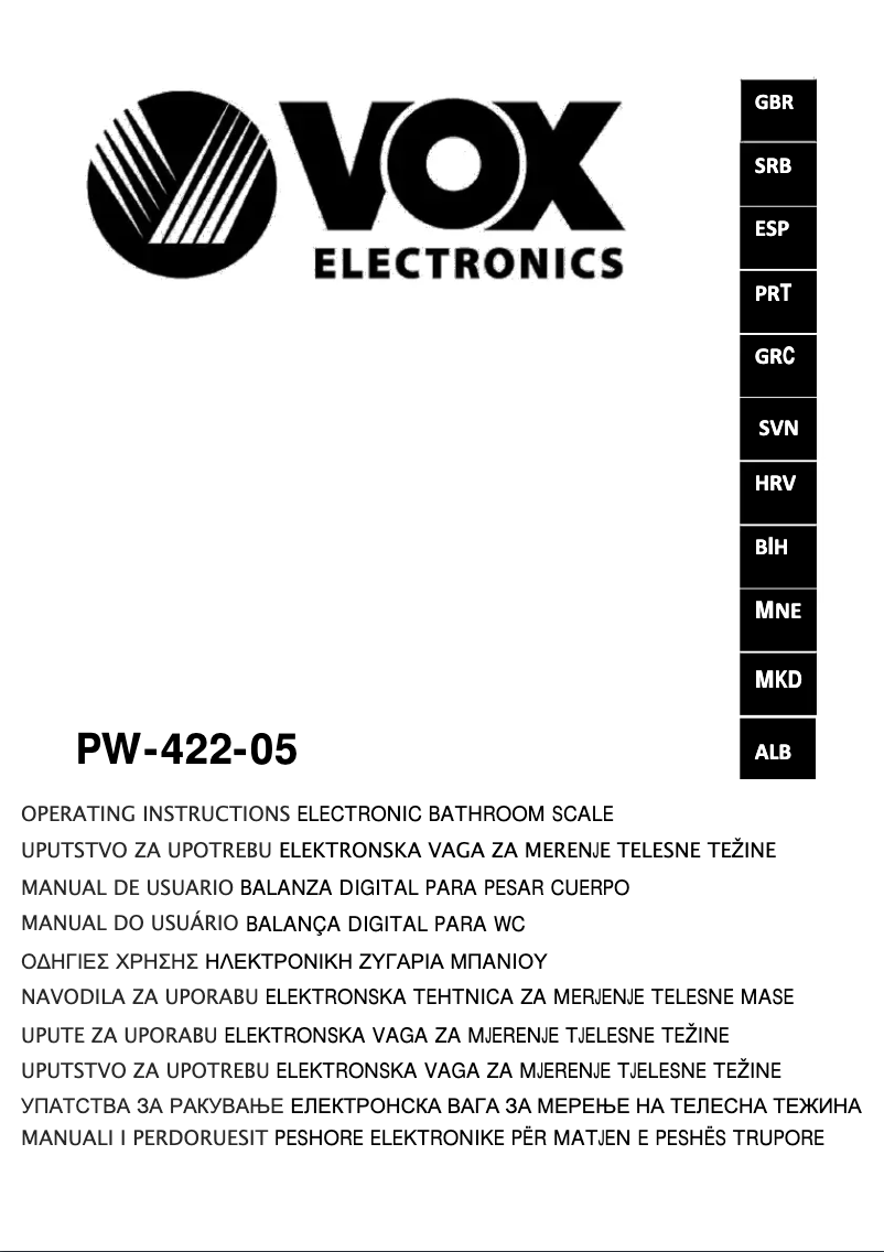 Page 1 de la notice Manuel utilisateur VOX PW422-05