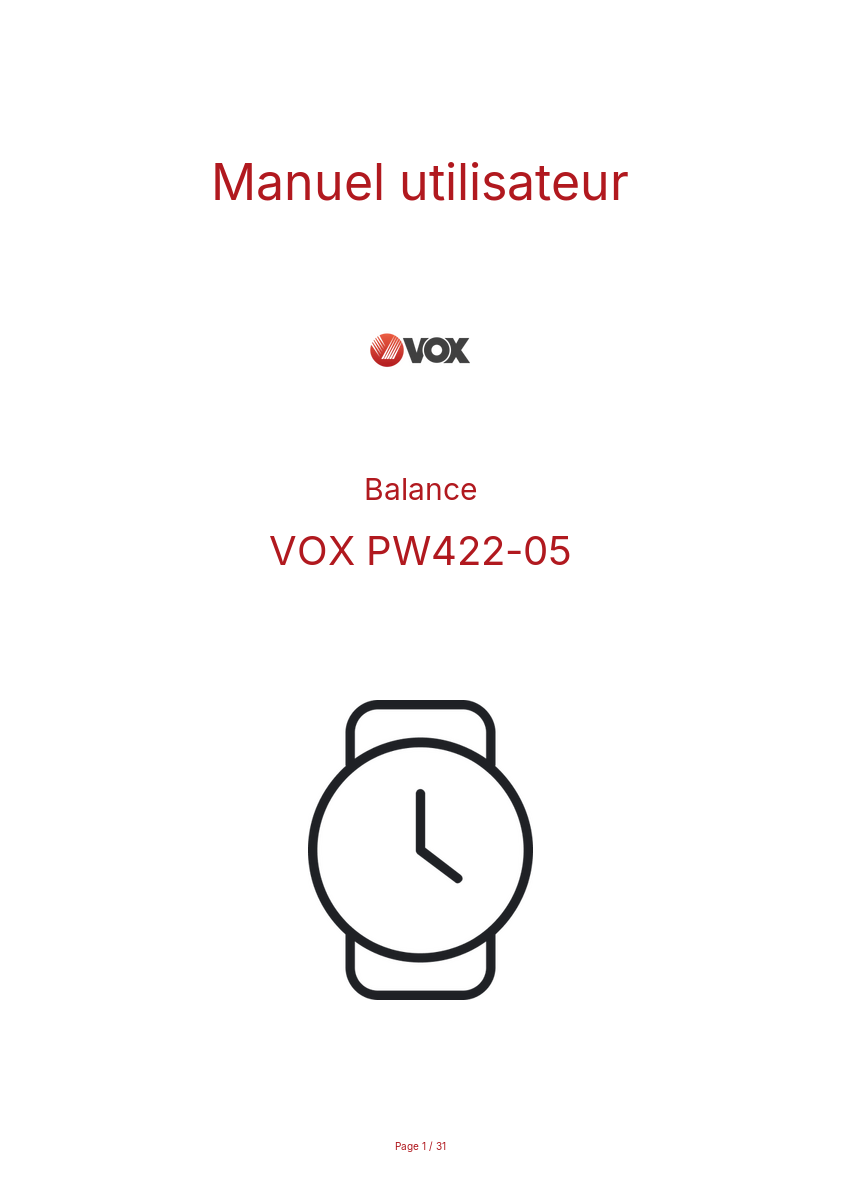 Page n°1 - Manuel utilisateur VOX PW422-05