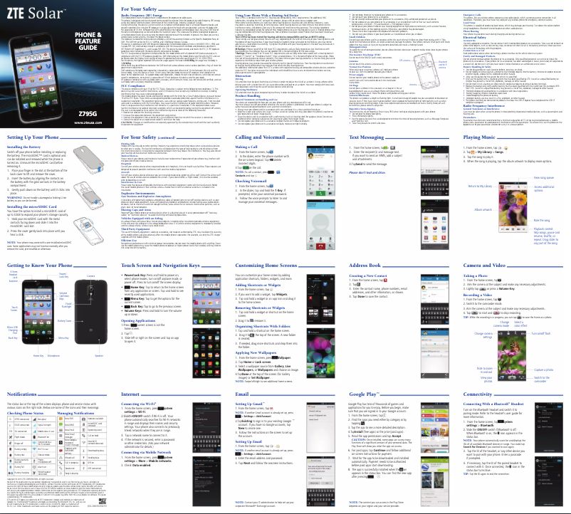 Page 1 de la notice Manuel utilisateur ZTE Z795G