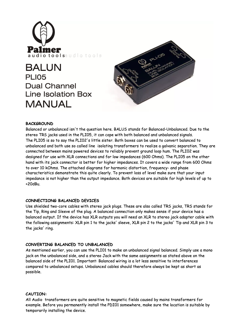 Page n°1 - Manuel utilisateur Palmer Balun PLI05
