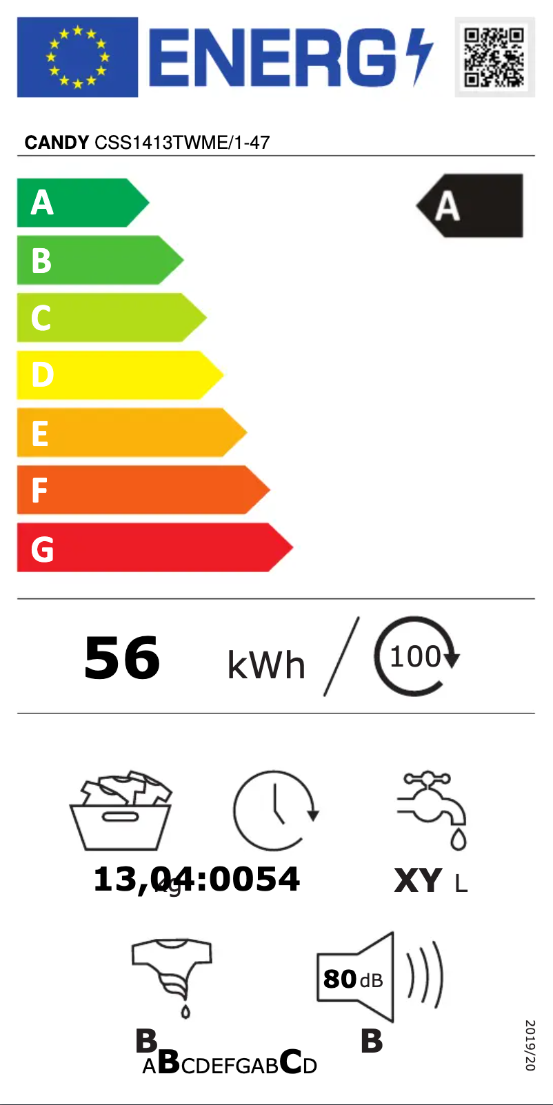 Page n°1 - Label énergétique Candy CSS1413TWME/1-47