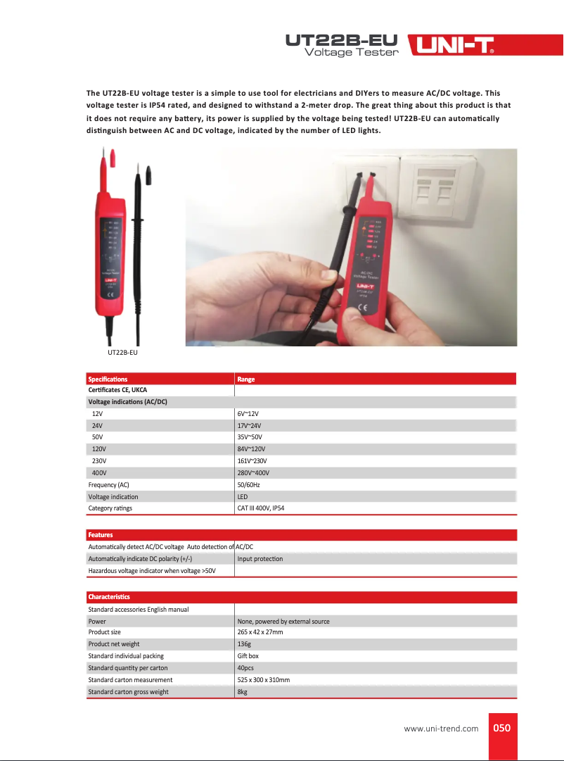 Page n°1 - Fiche technique Uni-T UT22B-EU