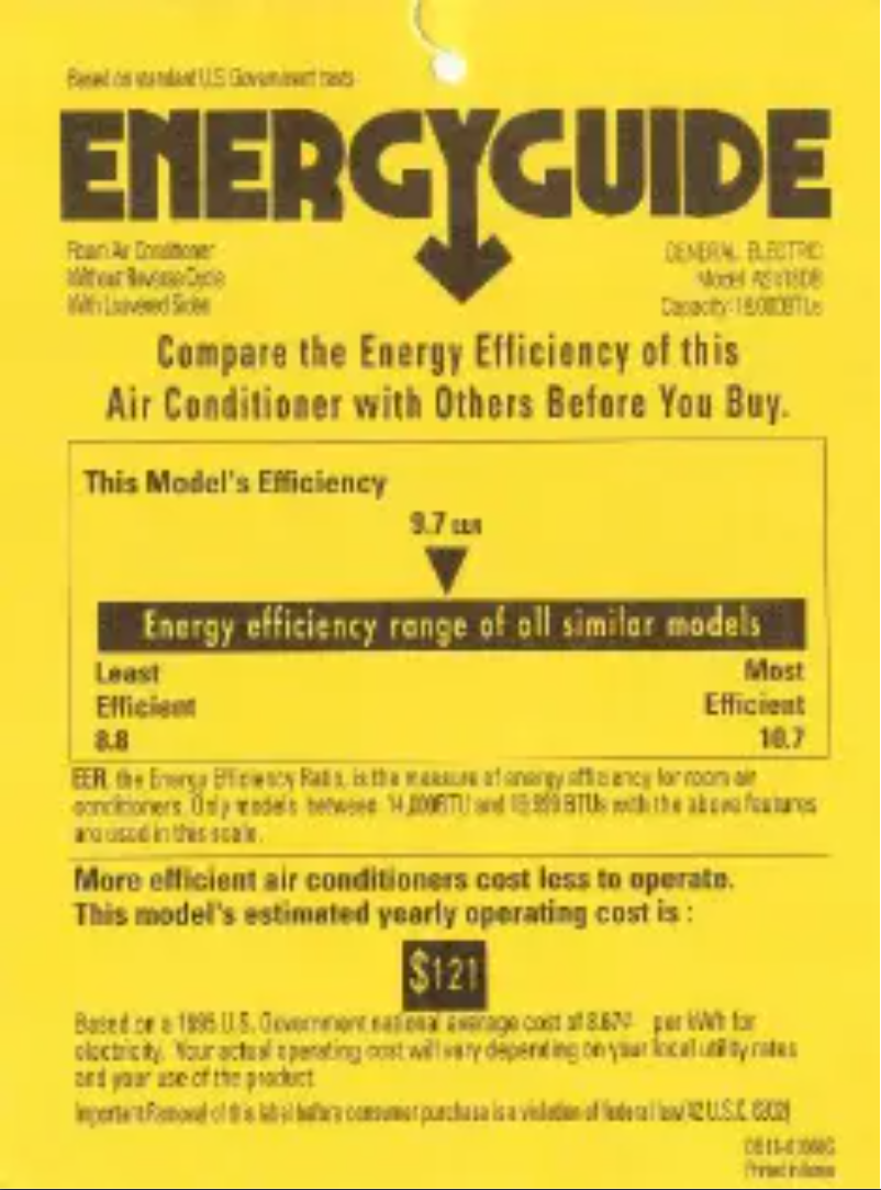 Page n°1 - Label énergétique GE ASV18DB