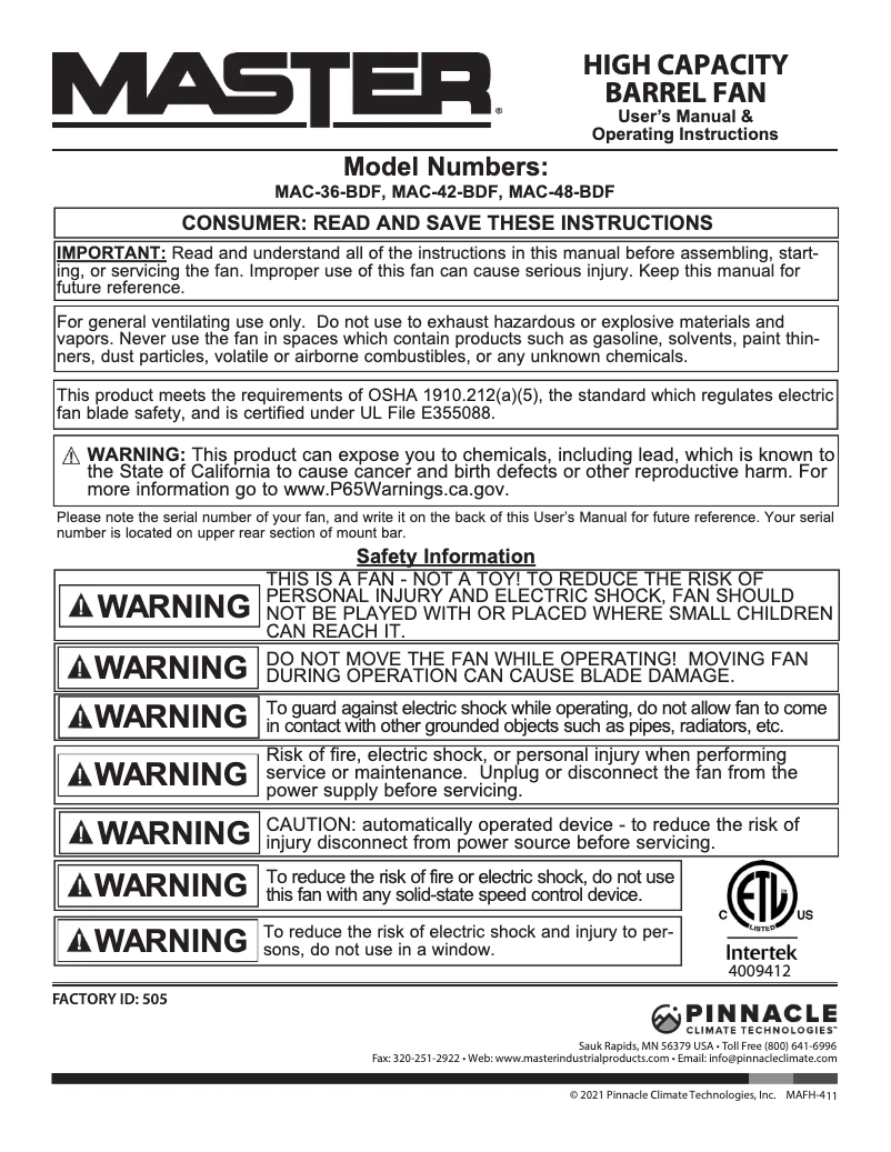Image de la première page du manuel de l'appareil MAC-36-BDF
