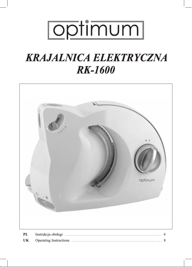 Page n°1 - Manuel utilisateur Optimum RK-1600