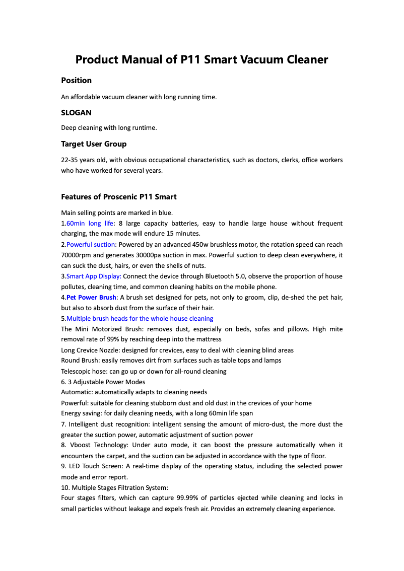 Page n°1 - Manuel utilisateur Prosenic P11