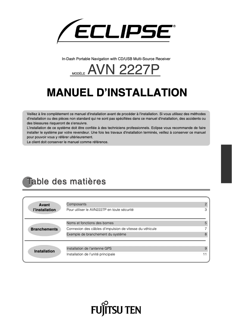 Page n°1 - Manuel utilisateur Eclipse AVN2227P