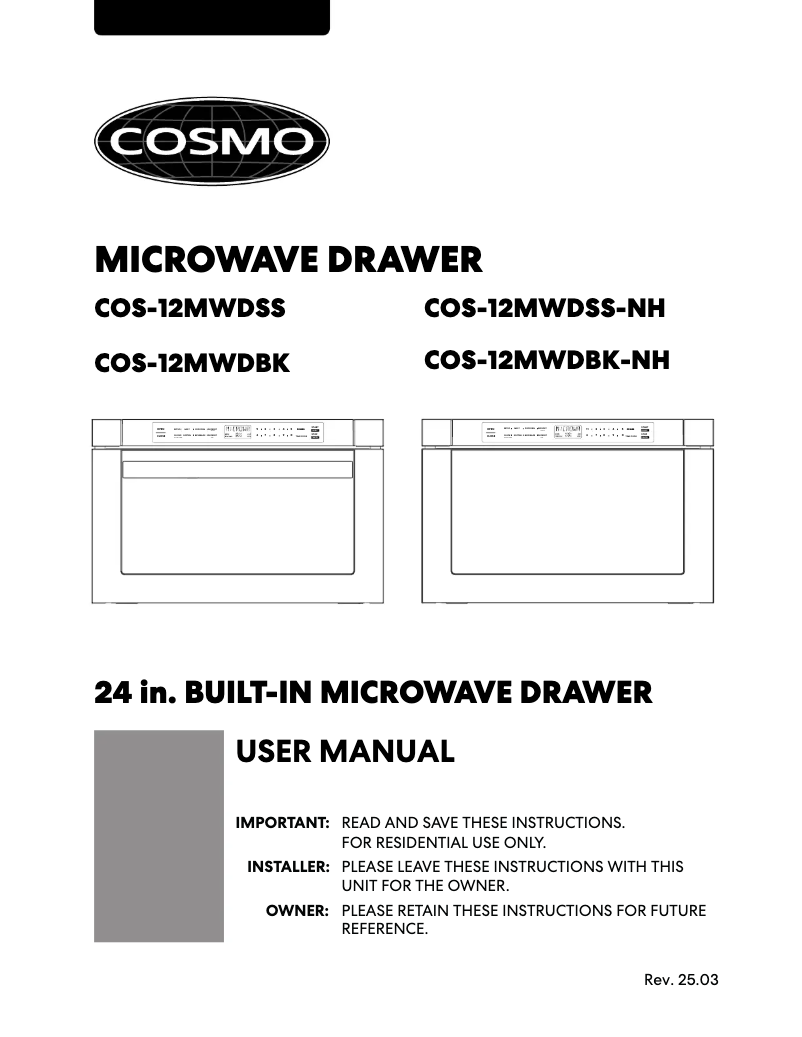 Page n°1 - Manuel utilisateur Cosmo COS-12MWDSS-NH