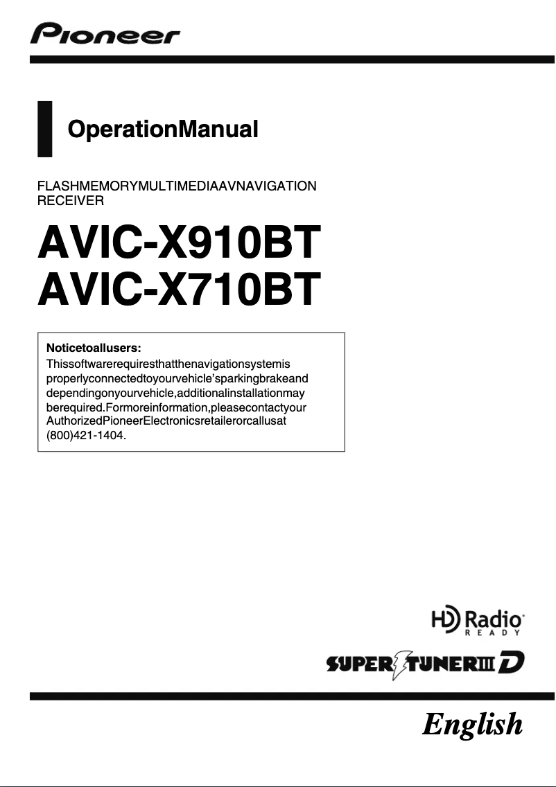 Page n°1 - Manuel utilisateur Pioneer AVIC-X710BT