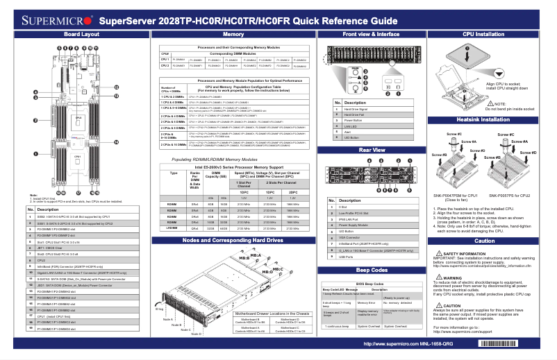 Page 1 de la notice Guide de démarrage rapide Supermicro SuperServer 2028TP-HC0TR