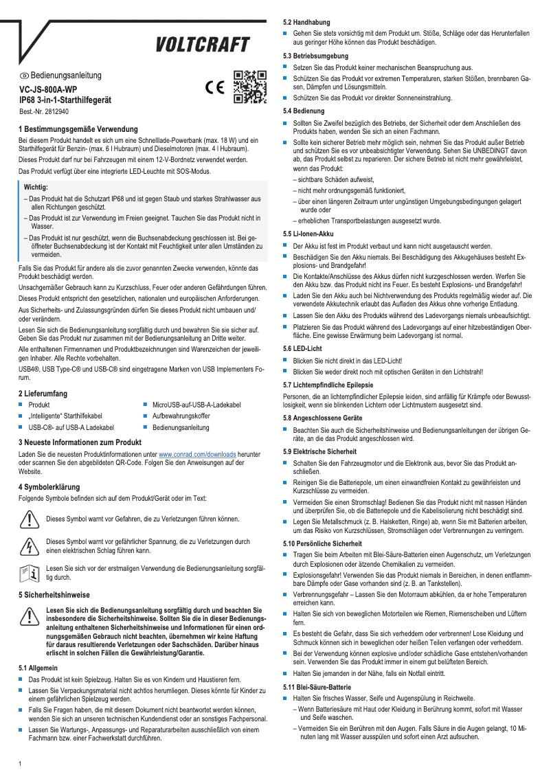 Image de la première page du manuel de l'appareil VC-JS-800A-WP