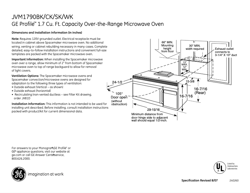 Page n°1 - Fiche technique GE Profile JVM1790CK