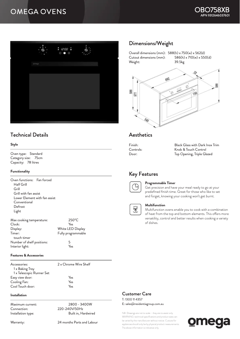 Page n°1 - Fiche technique Omega OBO758XB