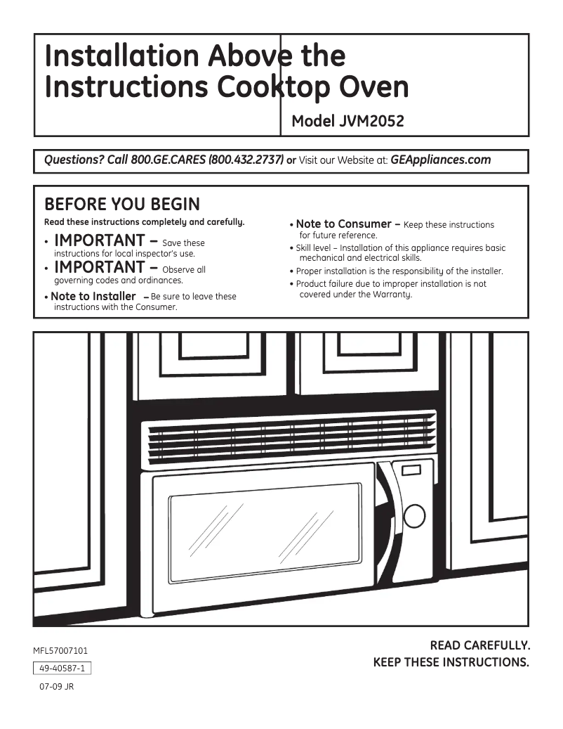 Página 1 del manual Guía de instalación GE Spacemaker JVM2052SNSS