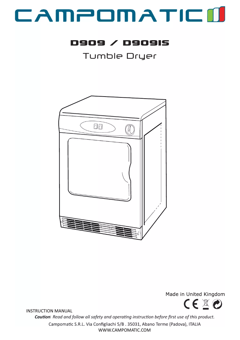 Page n°1 - Manuel utilisateur Campomatic D909