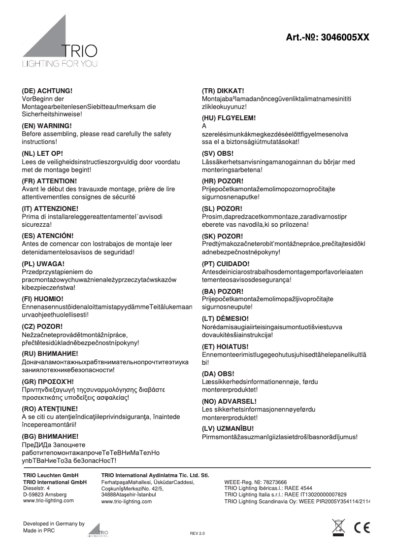 Page 1 de la notice Manuel utilisateur Trio Lighting Dakota 304600532