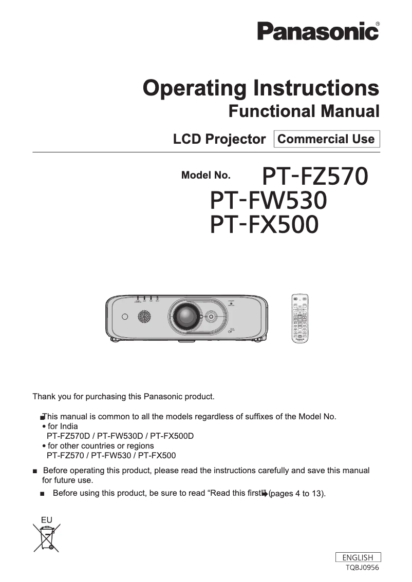 Página 1 del manual Manual de usuario Panasonic PT-FW530U