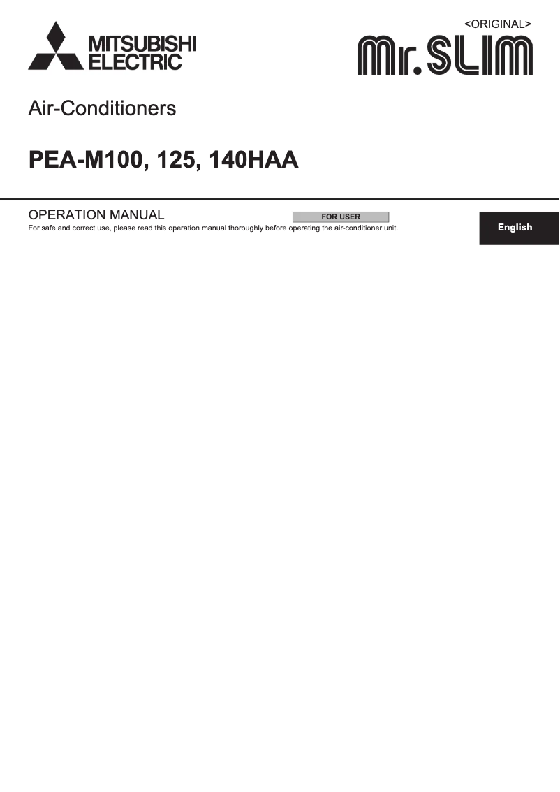 Page 1 de la notice Manuel utilisateur Mitsubishi PEA-M140HAA