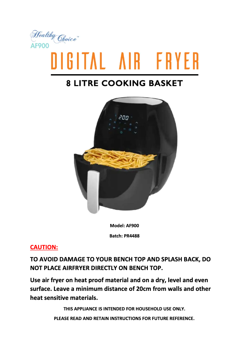 Page 1 de la notice Manuel utilisateur Healthy Choice AF900