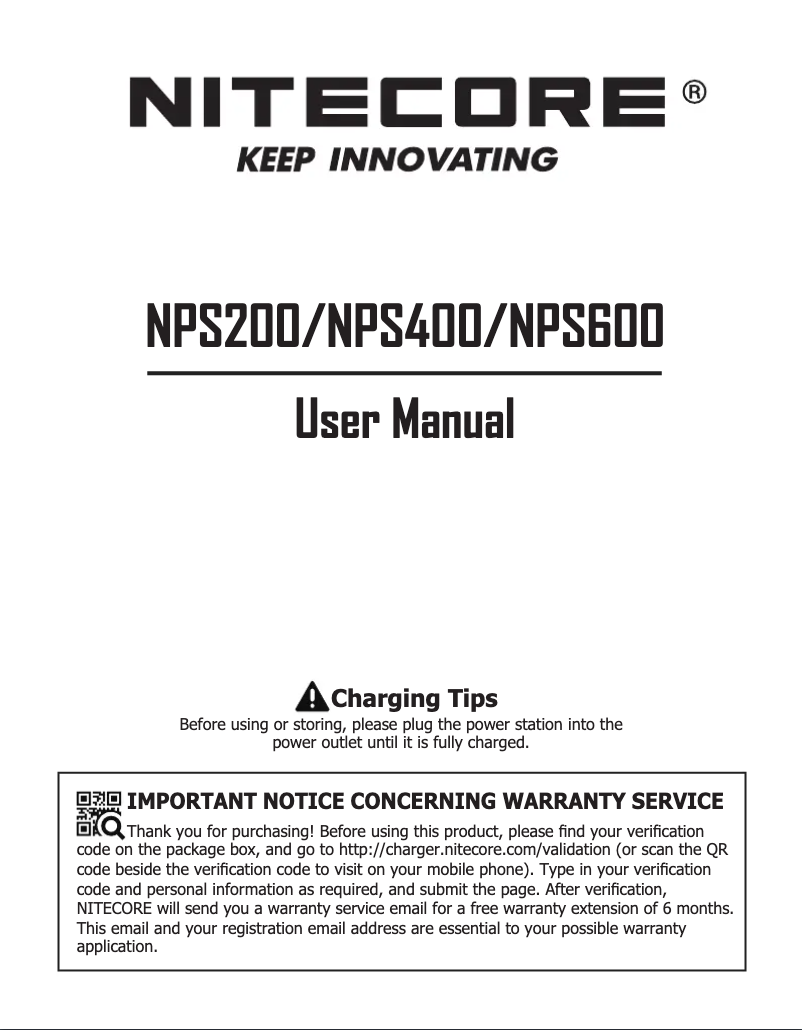 Page 1 de la notice Manuel utilisateur Nitecore NPS400