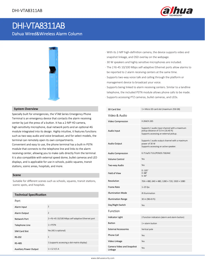 Page n°1 - Fiche technique Dahua Technology VTA8311AB