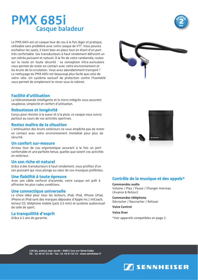 Page n°1 - Fiche technique Sennheiser PMX 685i SPORTS