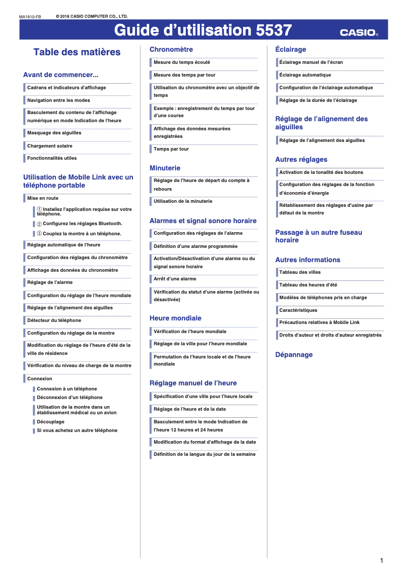 Page 1 de la notice Manuel utilisateur Casio 5537