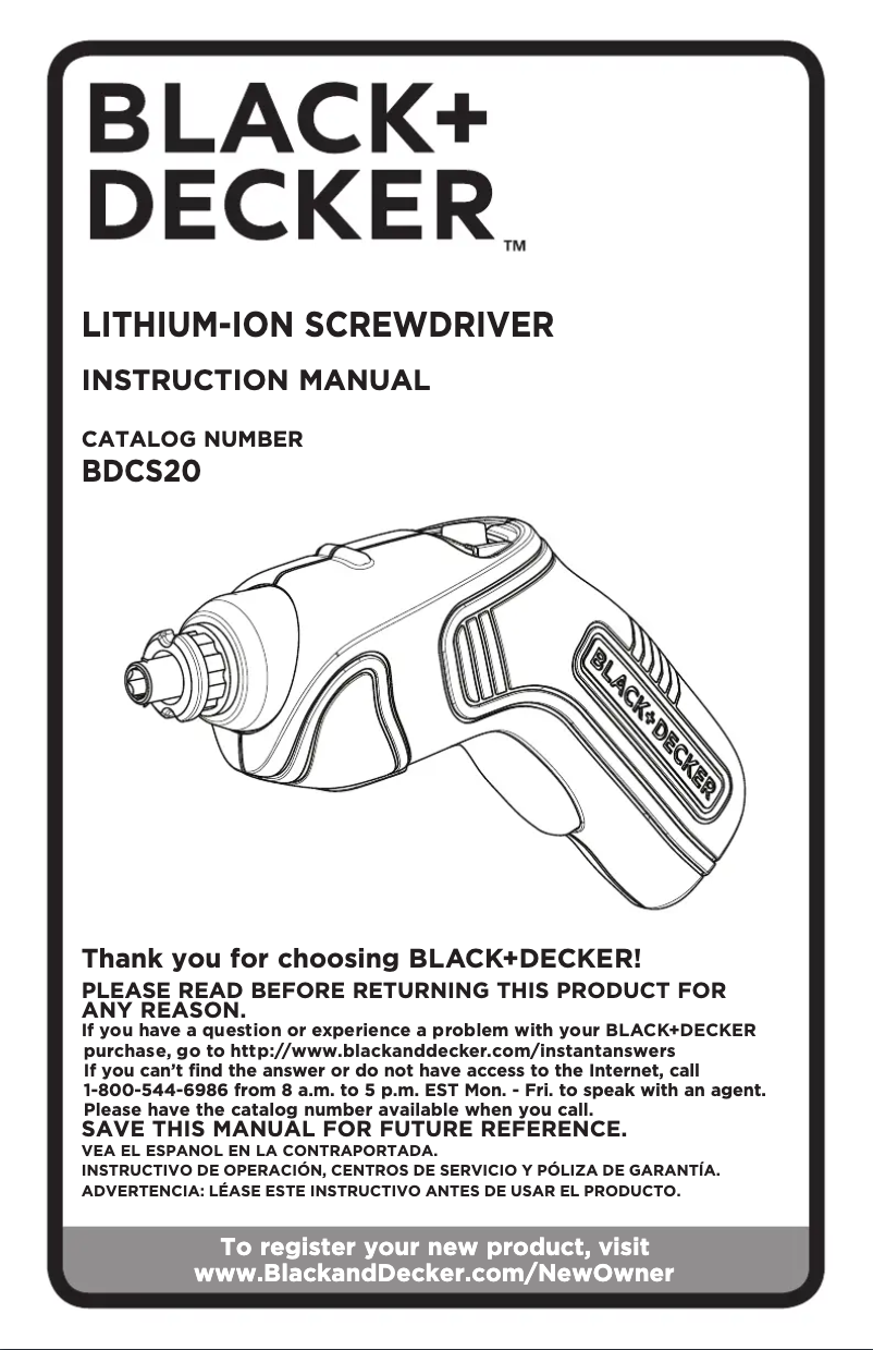 Page 1 de la notice Manuel utilisateur Black & Decker BDCS20