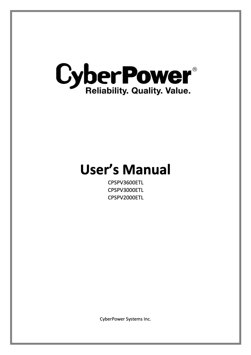 Page 1 de la notice Manuel utilisateur CyberPower CPSPV3000ETL