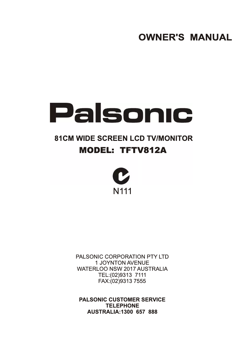 Page 1 de la notice Manuel utilisateur Palsonic TFTV812A