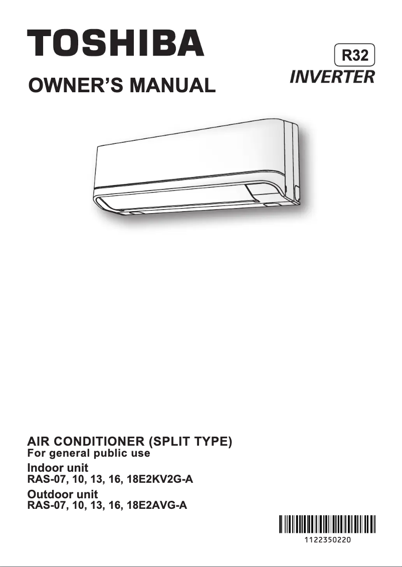 Page 1 de la notice Manuel utilisateur Toshiba RAS-13E2KV2G-A