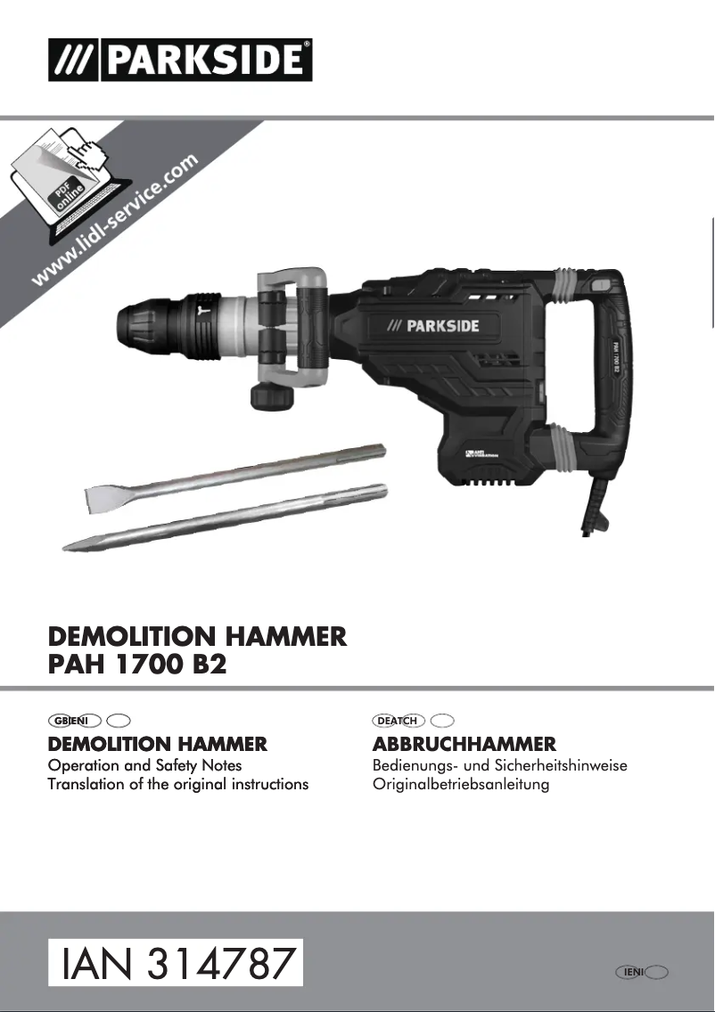 Page 1 de la notice Manuel utilisateur Parkside PAH 1700 B2