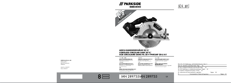 Page n°1 - Manuel utilisateur Parkside PHKSAP 20-Li A1