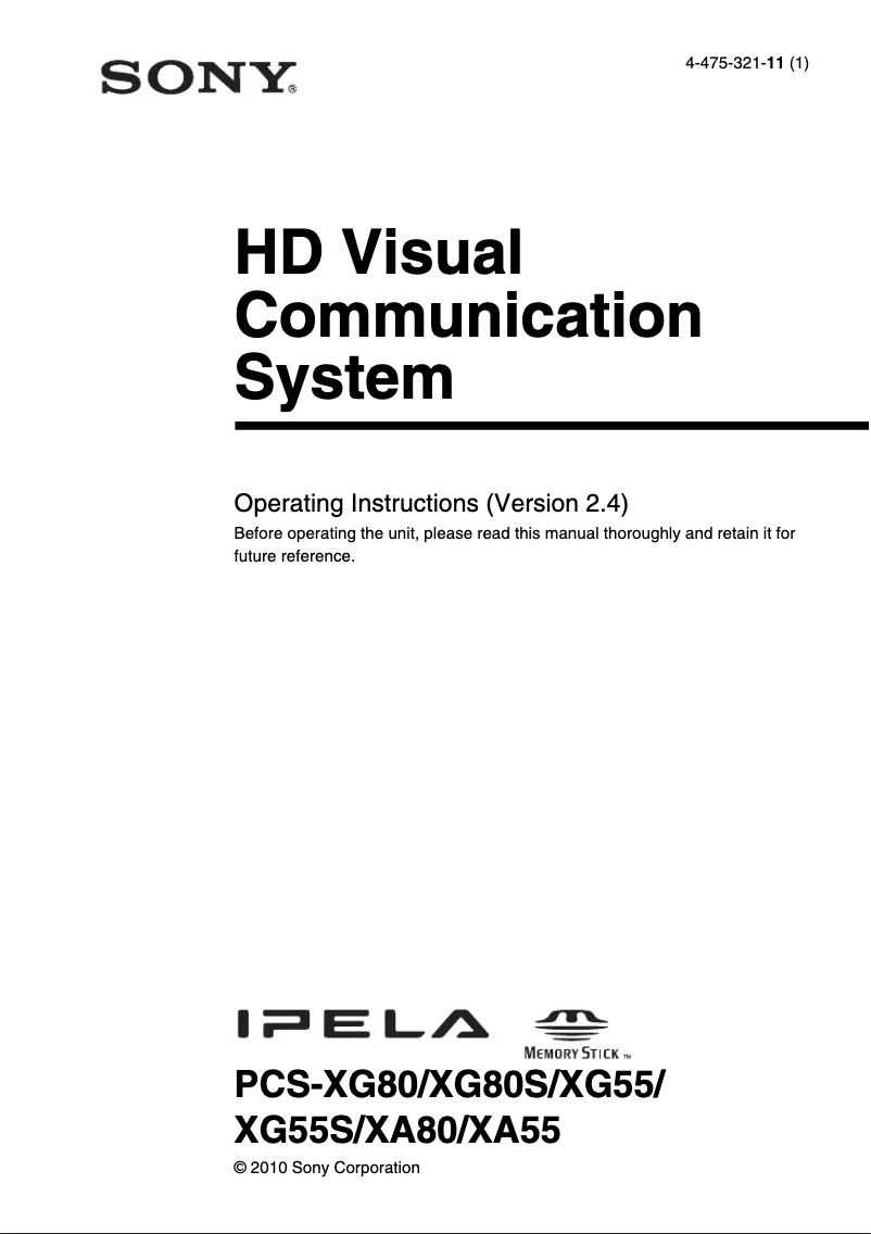 Page 1 de la notice Manuel utilisateur Sony PCS-XG55