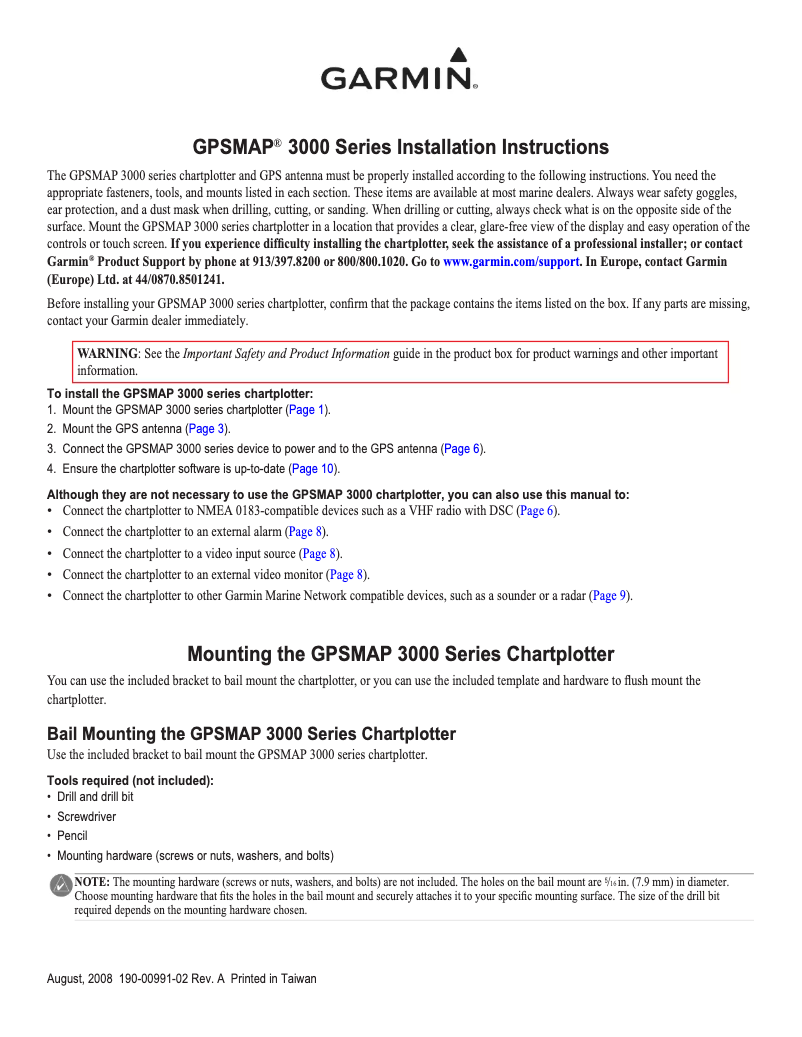 Page 1 de la notice Guide d'installation Garmin GPSMAP 3010C