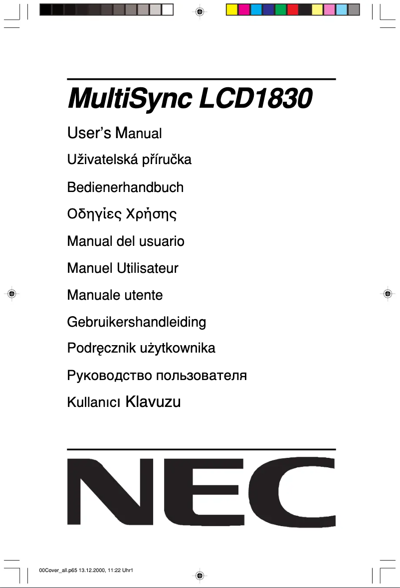 Page 1 de la notice Manuel utilisateur NEC MultiSync LCD1830BK