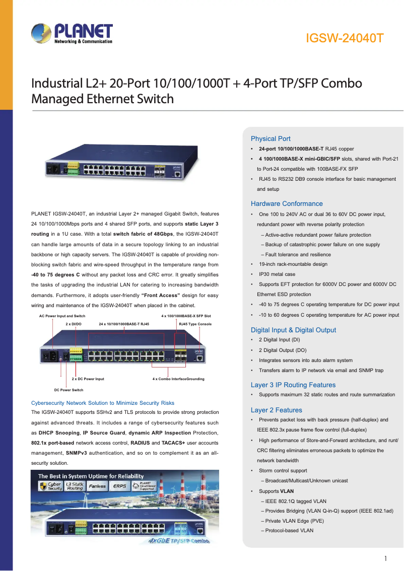 Page n°1 - Fiche technique Planet IGSW-24040T